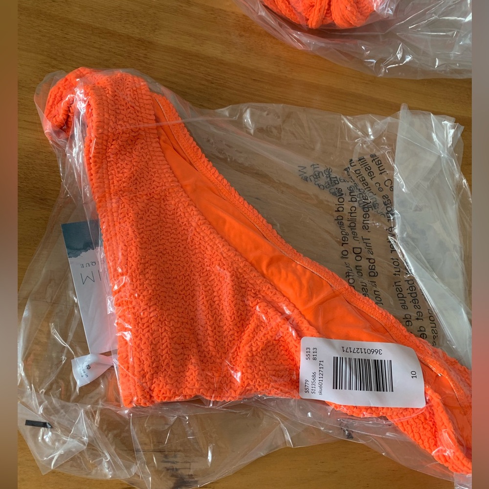 Cacique Swim Lane Bryant Plus Size 10 Neon Orange Crinkle String Bikini Hi Leg - Picture 6 of 13